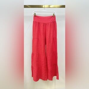 (2-36/255005-SOL-RED) LINEN TIERED PALAZZO PANT